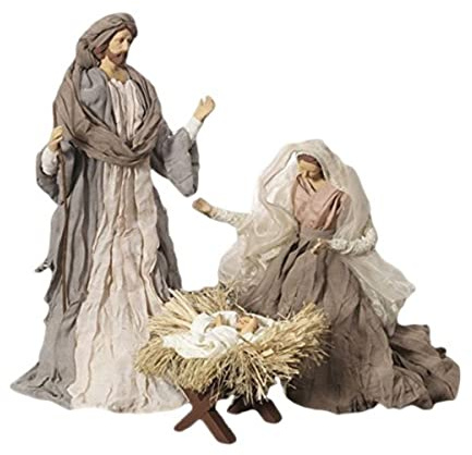 Large Holy Family Christmas Nativity Set, 3 Pieces, 17.5 Inch Tall, Fabric & Resin