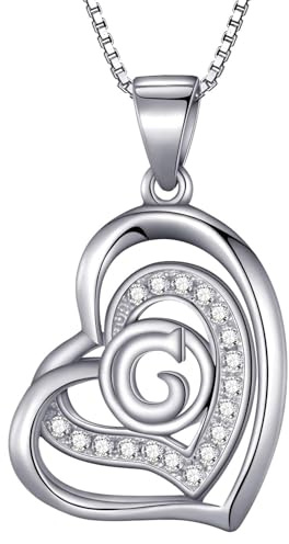 Morella damhalsband hjärta bokstav G 925 silver rodierad med zirkonia-stenar vit 46 cm