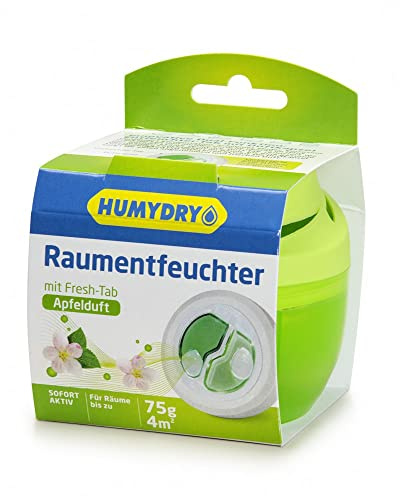 HUMYDRY Duplo 75g – 2-in-1 Luftentfeuchter mit Duft für Kleine Räume – Absorbiert Feuchtigkeit und Reduziert Gerüche – Ohne Strom – Bis 8 m² – Apfel