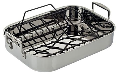 Le Creuset Sartén para asar de acero inoxidable con estante antiadherente, 14.5 x 10.75 pulgadas