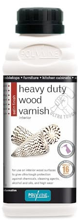 Polyvine Heavy Duty Interior Varnish Satin or Dead Flat Finishes – Quick Dry Varnish – Polyurethane, Water-Based, Water Resistant Coating for Indoor Woodwork, Painted Surfaces & More, Satin 500ml