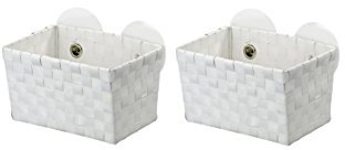 WENKO 20383100 Static-Loc Aufbewahrungskorb Fermo White - Badkorb, Befestigen ohne bohren, Polypropylen, 20.5 x 14.5 x 14 cm