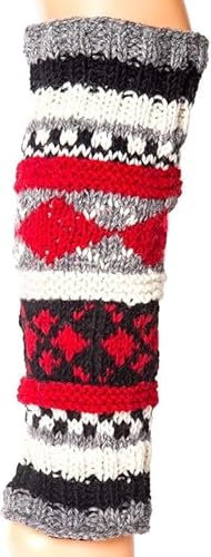 Tibetan Socks Handgestrickte Beinstulpen aus Wolle mit Fleece gefüttert, Schwarz, Einheitsgröße