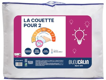 Bleu Calin Couette Chaude Modulable 2 personnes, Couette Spécial Couples, 4 demi-couettes superposables, Microfibre, Blanc, 220 x 240 cm