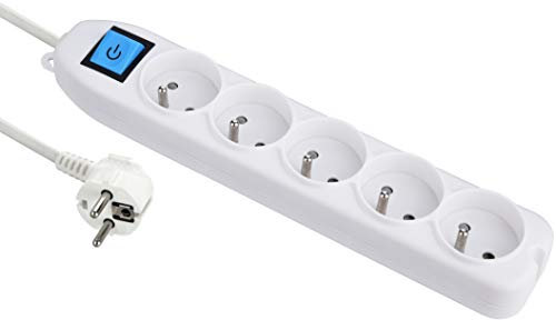 Electraline Basic 32006 Bloc Multiprises 5 Prises + Interrupteur Longueur 1,5 m Section 3G1 mm² Blanc