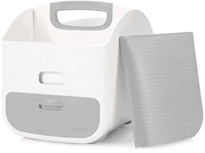 Ubbi Portable Diaper Changing Station Nappy Storage Caddy Organizer with Changing Mat, Stores Baby Diapers, Wipes and Baby Accessories, Grey