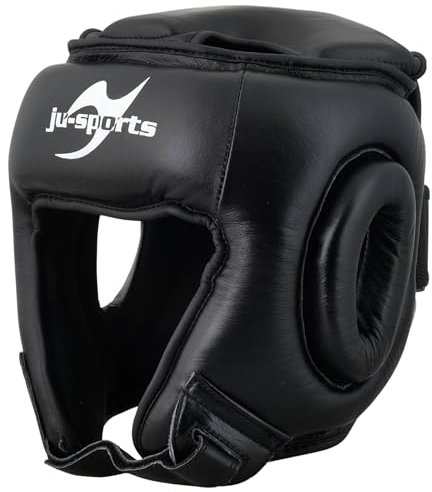 Ju-Sports Kopfschutz Lid - schwarz, Leder I Mit Ohrenschutz + Polsterung Oben optimal Für Boxen, Kickboxen, Thai Boxen & andere Kampfsportarten I Größe S