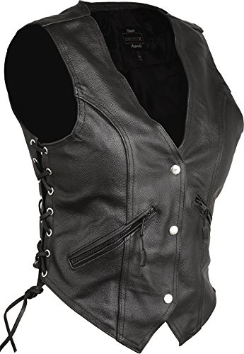 GearX Gilet en cuir style motard vintage ancien classique pour femme avec lacets réglables, M