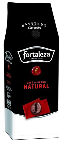 CAFÉ FORTALEZA Café en Grano Natural 1kg - Café en Grano de Variedades Arábicas Centroamericano y Brasileño - Tueste Natural de Aroma Herbal y Afrutado Intenso – Café Natural Intensidad Suave