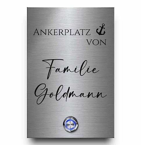 CHRISCK design Türklingel Modell Goldmann 12x18 cm - individuelle Gravur mit Wunschtext und Motiven | rostfreies Klingelschild mit präziser Lasergravur