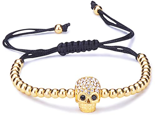 Unendlich U - Pulsera Trenzada con calavera de aleación con circonitas redondas, ajustable, para mujer y niños