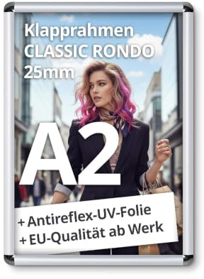 Klapprahmen A3 25mm | silber | Plakatrahmen Posterrahmen Wechselrahmen Alu Klapprahmen DIN A3 | Ecken abgerundet | Antireflex-UV-Folie | Schrauben + Dübel | für Büro, Geschäft, Kita, Schule