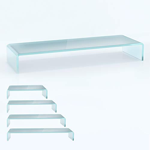 bijon TV Aufsatz Glas Bildschirm-Erhöhung | PC Monitor-Erhöhung, Schreibtisch-Aufsatz für Laptop Erhöhung, Monitor-Erhöhung | (B/T/H) 1100x300x130mm - Satin