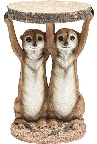 Kare Design Beistelltisch Meerkat Braun, 33cm Durchmesser, Couchtisch, Erdmännchen Motiv, Wohnzimmer, Sofatisch, Nachttisch, 52x35x33 cm (H/B/T) | bis 20kg belastbar, runde Form, Beistelltisch, Couchtisch, Nachttisch, Tiermotiv, tierische Deko, Wohnzimmer