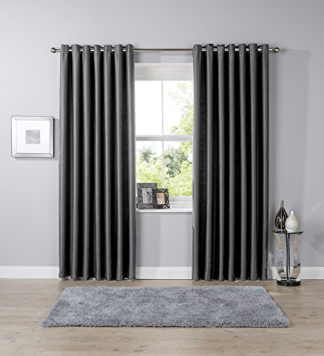 Olivia Rocco Thermal Blackout Eyelet Curtain Pair, Light Reducing Ring Top Curtains, Energy Saving 66 (Width) x 90 (Drop), Charcoal