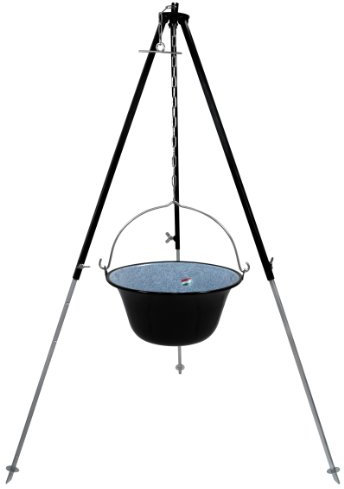 GRILLPLANET Gulaschkessel Gulaschtopf Set Feuertopf Glühweinkessel 10 Liter emailliert mit Dreibein ungarisch 130 cm Höhe