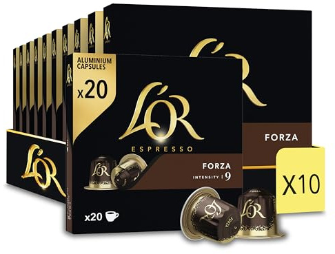 L'Or Espresso Café - 200 Capsules Forza Intensité 9 | Compatibles Nespresso®*, lot de 10 x 20 capsules aluminium