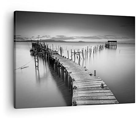 ARTTOR Tableau sur Toile Décoratif 70x50 cm Noir et Blanc Maritime - 3082 | Mer Pont Paysage Impression sur Toile Décoration Murale Art Mural Toile Imprimée Salon Chambre Cuisine ARTTOR