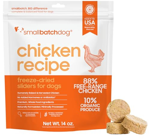 smallbatch Pets Freeze Dried Raw Dog Food, Chicken Recipe, 14 oz, Organic High Protein Dog Food, Grain Free, Made in the USA, Humanely Raised Meat, Single Protein, for Picky Eaters, Hydrate & Serve