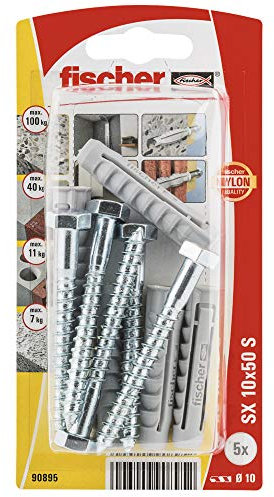 fischer 90895 SX Expansion Wall Plug with Screw - 10 x 50 (Pack of 5)