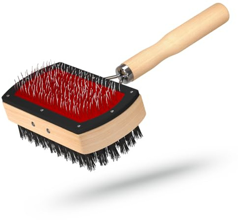 Spazzola per pelo di agnello e pecora, robusta spazzola universale per la cura del pelo in legno, utilizzabile anche come spazzola per animali domestici, cani e gatti, spazzola, due teste