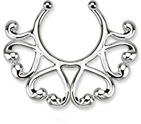 Paula & Fritz® Fake Brustwarzen-Piercing Brustpiercing Frau Maenner Intimpiercing Mann Nippelpiercing Halber Schild Vintage Herzen Edelstahl Chirurgenstahl 316L KX002