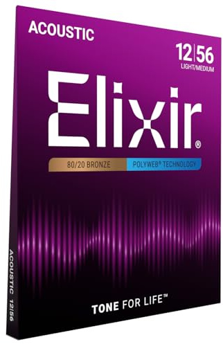 Elixir® Saiten 80/20 Bronze Akustik-Gitarrensaiten mit POLYWEB® Beschichtung, Light/Medium (.012-.056)