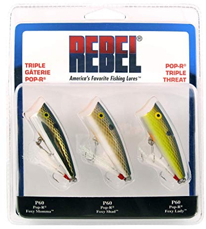 Rebel Lures Pop-R Topwater Popper Fishing Lure, Triple Threat 3 Pack, Pop-R (1/4 oz), One Size