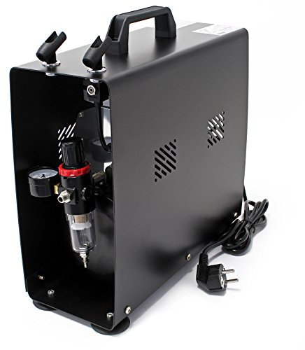 Airbrush Kompressor AS196A mit Lufttank 2 Zylinder Kolben 6 bar 2 Stufenschalter Schwarz