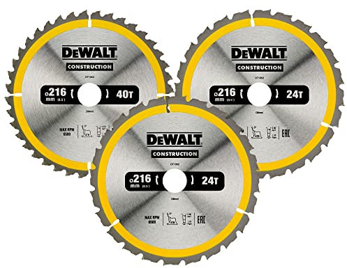 DEWALT DT1962-QZ Construction Circular Saw Blade, Yellow 216 x 30mm 2 x 24T/1 x 40T