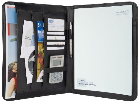 Wedo 585401 Schreibmappe Elegance A4, Einsteckfächer, Gummizugschlaufen für Stifte, Visitenkartenfach, Kunstleder / strukturiertes Nylon, schwarz