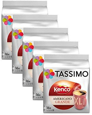 Lot de 5 paquets de 16 dosettes de café Kenco Americano Grande de Tassimo