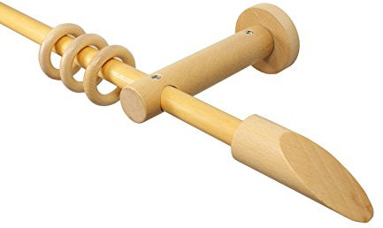 Holz Gardinenstangen in der Farbe Buche mit 16 mm Durchmesser Endstück Diagonal, Länge 120 cm