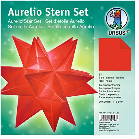 Ursus 15875122 - Faltblätter Aurelio Stern uni, rot, 33 Blatt, aus Transparentpapier 115 g/qm, ca. 20 x 20 cm, einseitg bedruckt, ideal als zeitlose, elegante Wohndekoration