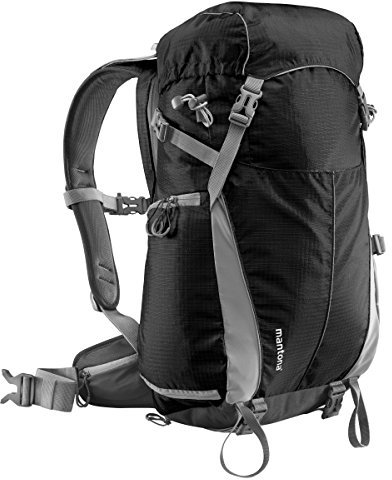 Mantona Elements Outdoor Rucksack schwarz - 2in1 Kamera- & Trekking-Rucksack, Fototasche mit gepolsterten Fächern für DSLR, Systemkamera & Drohne, Stativhalterung, inkl. Regenschutzhülle
