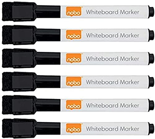 Nobo, Mini marqueurs effaçables à sec pour tableau blanc, pointe fine, Noir, pack de 6, 2104184
