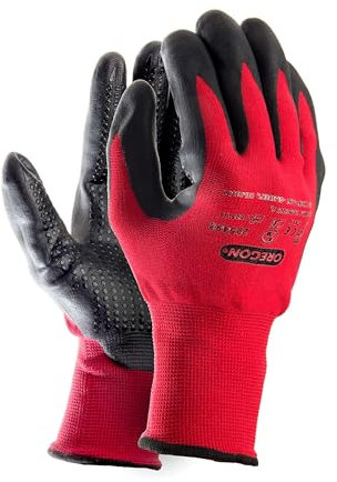 Oregon Red Work Gloves, Stretch Nylon Coated Nitrile Protection, Indoor & Outdoor PPE Gloves for Men & Women, Heavy Duty Gardening & DIY Hand Protection - Size Medium