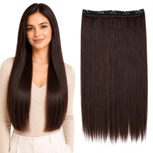 CAISHA 60cm Clip In Extensions Haarverlängerung Haarteil Dunkelbraun C58