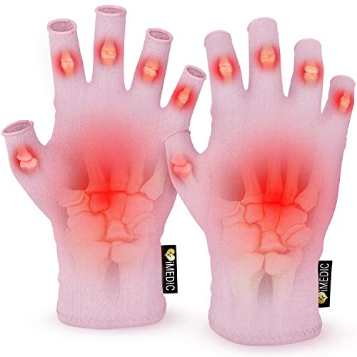 iMedic Arthritis-Handschuhe für Damen & Herren, 1 Paar Kompressionshandschuhe für Arthritis-Schmerzlinderung, Fingerlose Handschuhe für Damen und Herren, Farbe: Rose, Größe: Medium