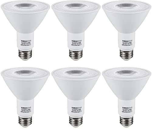 TORCHSTAR PAR30 LED Bulbs, 8W Equivalent 75W, CRI90+ Dimmable LED Spotlight Bulbs, UL Listed, 800LM Long Neck Flood Light Bulb for Recessed Trim Lighting, Track Light, 5000K Daylight, Pack of 6