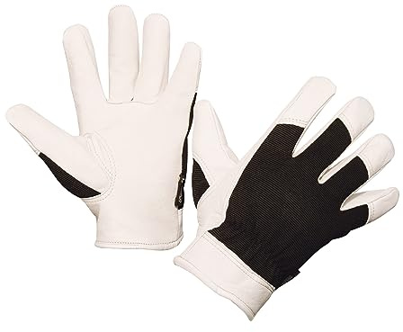 KERBL works Arbeitshandschuhe Graphix II, Leder, 10/XL, | 1 Paar, Weiß/Schwarz, aus chromfrei gegerbtem Rindsleder, Herren für Bau, Handwerk und Forstarbeiten
