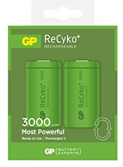 2 x C Rechargeable 3000mAh ReCyko+ Batteries | Up To 1000 Charges Per Battery |Pre-charged Holds Power up to 80% after 2 Year