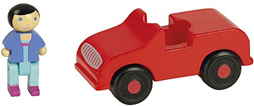 Jeujura - Voiture Rouge - Jeu de Construction dès 5 Ans - 8083 | 1 personnage et 1 voiture rouge en bois - Accessoire jeux de construction - Jeu pour enfant - Fabriqué en France