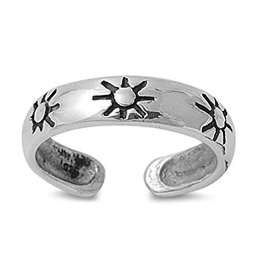 7K Zehenring aus 925 Sterling Silber als Fußschmuck für Damen, Herren und Mädchen, Größenverstellbar, Sonne