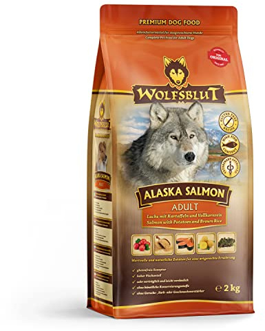 WOLFSBLUT – Alaska Salmon Adult | Trockenfutter mit natürlichen Zutaten und wertvollen Superfoods für ausgewachsene Hunde. Getreidefreies Alleinfutter ohne Zusatzstoffe im Beutel | 2kg Lachs