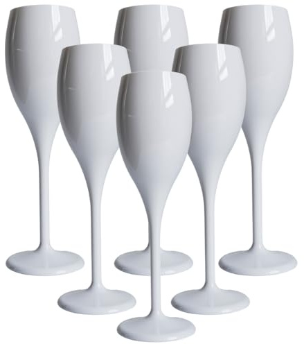 Flûtes à champagne blanches de haute qualité en polycarbonate incassable et réutilisable, lavable au lave-vaisselle, 180 ml / 6 oz (lot de 6)