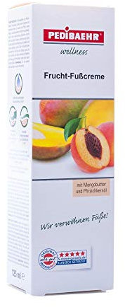 Fußbalsam, Frucht Fußcreme mit Mangobutter und Pfirsichkernöl Fusspflege für jeden Hauttyp, PediBaehr, 125 ml