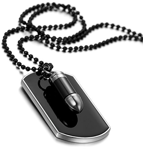 Cupimatch Dog Tag Halskette Herren: Militärischen Patronenhülse Gewehrkugel Kette Erkennungsmarken Armee Stil Anhänger mit 70cm Kugel Kette