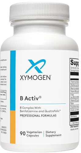 XYMOGEN B Activ Vitamin B Complex with Benfotiamine, Methylfolate, Biotin, Vitamin B6 & B12 (Methylcobalamin b12) - Energy Supplements for Adrenal & Mood Support (90 Capsules)