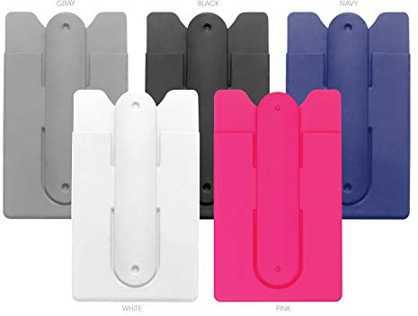 Cellessentials USA Merchant | Cell Phone Wallet with Stand (for Credit Card & Id) iPhone, Android & Most Smartphones | 5 Pc Pack - Grey, White, Black, Pink & Navy
